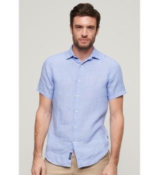 Superdry para hombre. M4010608A Camisa informal de lino Studios azul (S), Casual, Manga corta