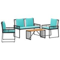juego de muebles de exterior con cojin 9 piezas  mobiliario de jardin negro y turquesa