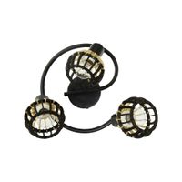 lampara de metal y madera de 3 luces