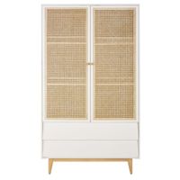 armario blanco de 2 puertas de ratan y 2 cajones