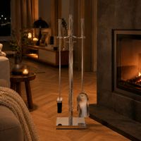 conjunto de 4 accesorios de chimenea de acero plateado 11x3x69 cm