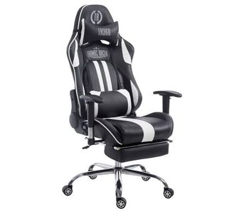 Silla de oficina racing limit xl con reposapiés tapizado con cuero sintético, respaldo ajustable color blanco / negro