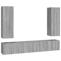 set de muebles para tv  mueble de salon  gabinete de tv 5 pzas madera contrachapada gris sonoma