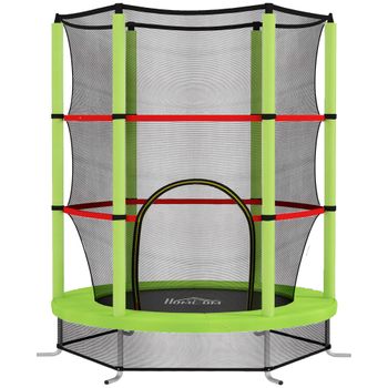 HOMCOM Cama Elástica Infantil Trampolín para Niños de 3-6 Años con Red de Seguridad Carga 45 kg Ø140x190 cm Verde
