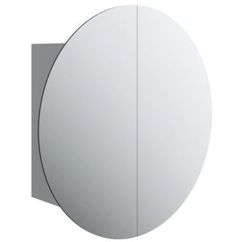 Armario De Baño | Mueble De Baño Con Espejo Redondo Y Led Gris 47x47x17,5 Cm