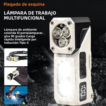 Lámpara Magnética Multifuncional Cuatro en Uno, Lámpara de Esquina, Luz con Clip para Casco, Mini Pantalla de Nivel de Batería, Tres Colores Disponibles