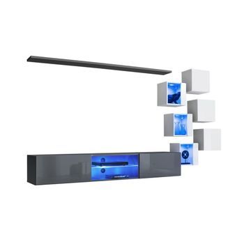 Conjunto De Muebles De Salón Switch Xxi – Led – Gris Y Blanco – Composición Mural De Diseño