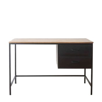 Escritorio de metal negro mate y madera de mango 2 cajones