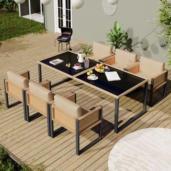 Conjunto De Mesa Y Sillas De Jardín-flieks-marrón