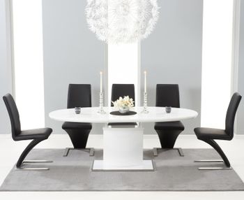 Santana 160cm White High Gloss Extending Pedestal Dining Table with Hampstead Z Chairs