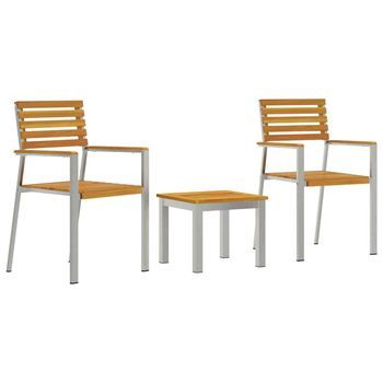 Conjunto De Comedor De Jardín 3 Piezas | Mueble De Jardín Madera De Acacia Sólida