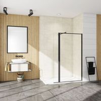 aica walkin mampara panel de ducha borde de serigrafia negra 2hojas vidrio 8mm antical con barra negra 70-120cm tamano939-95940x200cm
