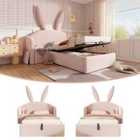 cama tapizada con espacio de almacenamiento de 90x200 cm terciopelo rosa