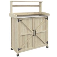 outsunny mesa de cultivo para jardin con armario y estantes 905x41x1245 cm madera natural   aosom espana
