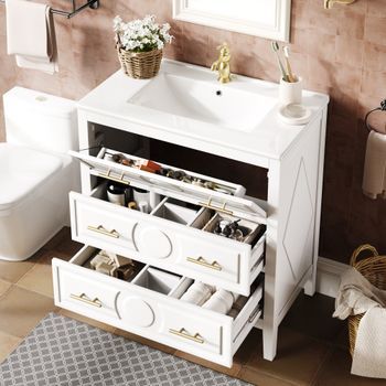 Mueble De Baño Con Lavabo De Cerámica - Mueble Para Baño - Mdf - Blanco (81x46.5x86.5cm)