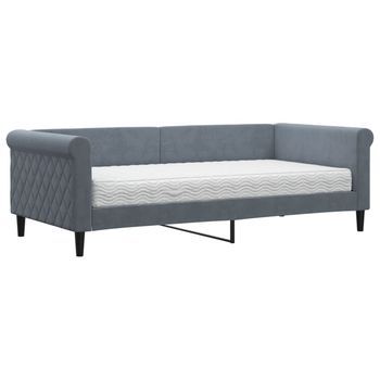 Cama Para Adulto | Cama Individual | Sofá Cama Con Colchón Terciopelo Gris Oscuro 90x190 Cm