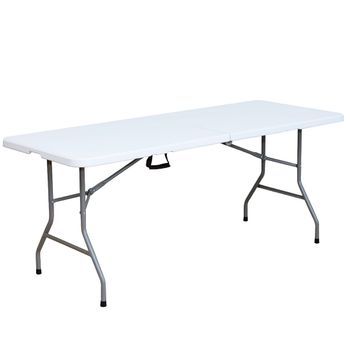 Acomoda Textil – Mesa Rectangular Portátil Para Jardín, Terraza Y Camping. Mesa Blanca Plegable De Interior Y Exterior, Resistente Y Duradera Con Asa De Transporte 180x69x74 Cm.