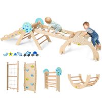 costway conjunto triangulo juguetes plegables para escalar bebes 8 en 1 set montessori de escalada de madera con tema de astronauta natural