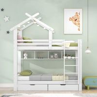 litera 2x90x200 cm con cajones y estantes estructura de pino somier incluido blanco