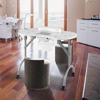 Mesa Portátil Uñas Lámpara Led Ajustable Colector Polvo Eléctrico 4 Ruedas Bloqueables 90x43x73 Cm Blanco
