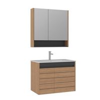 conjunto de mueble con lavabo y espejo 2 piezas  - 81 x 47 x 62 cm - roble