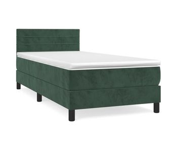Cama box spring con colchón terciopelo verde oscuro 90x200 cm rayas horizontales