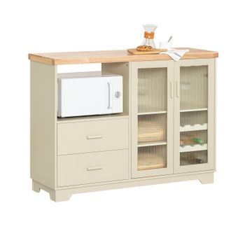 Aparador Cocina Para Microonda Buffet Para Comedor Entrada Salón Con 2 Puertas 2 Cajones Y 1 Compartimento Abierto Beige 120 X 40 X 90 Cm Fsb81-mi Sobuy Es