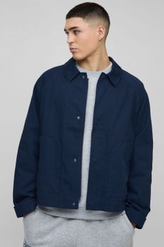 Chaqueta Harrington Man Oversize Recta De Raglán Y Sarga, Azul