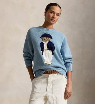 Polo Ralph Lauren para mujer. 211B17743001 Jersey de algodón oversize con Polo Bear azul (L), Casual, Manga larga