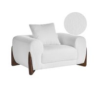 sillon tapizado de boucle con reposabrazos patas de madera sala de estar moderno blanco vinliden