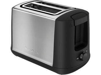 Tostadora - Moulinex Subito LT3408, 850 W, 2 ranuras, 7 niveles de tostado, Función descongelar y recalentar, Bandeja recogemigas, Acero Inox.