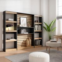 libreria efecto madera roble y negro 230x25x186cm