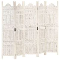 biombo 5 paneles tallado a mano madera mango blanco 200x165 cm vidaxl