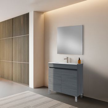 Mueble Stephanie 80 Cm 2p, Fresno Gris. Pack Mueble + Lavabo.