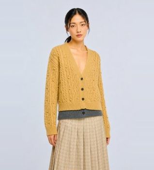 Semicouture para mujer. Y6WG53 Cárdigan Jane amarillo, gris (S), Casual, Lana, Mostaza