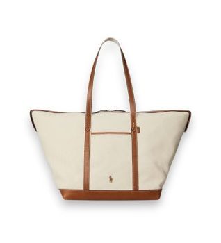 Polo Ralph Lauren para mujer. 428973072001 Bolso tote shopper grande de loneta beige, marrón (OSFA), Casual, Algodón