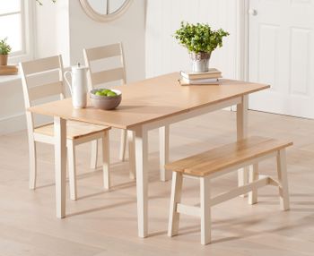 Chiltern 120cm Extending Cream And Oak Painted Table With Chiltern Chairs and Bench - Cream, 2 Chairs