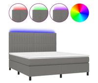 cama box spring colchon y luces led tela gris oscuro 160x200 cm rayas verticales