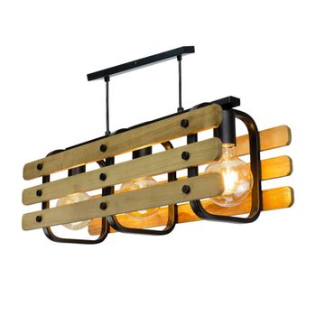 Lámpara de techo de metal y madera de 3 luces