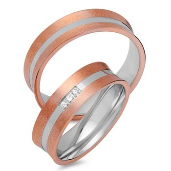 Alianzas 18 quilates oro rojo-blanco 3 diamantes