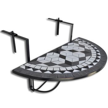 Mesa De Jardín | Mesa De Balcón Colgante Mosaico Negro Y Blanco