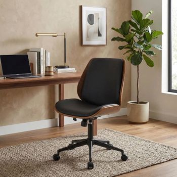 Silla de oficina giratoria en simil cuero (pvc) nogal/negro
