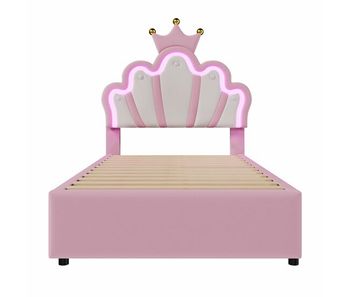 Cama infantil tapizada 90x200 cm - con led y 2 cajones - rosa