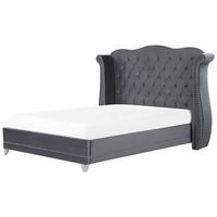 cama con somier de terciopelo gris 180 x 200 cm listones cabecero capitone ayette
