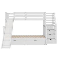 litera de madera maciza 90x200cm  140x200cm con escalera de almacenaje y tobogan blanco