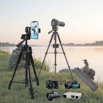 Trípode profesional de aluminio de 55 pulgadas, equipado con placa de liberación rápida y cabezal panorámico e inclinable, soporte de viaje plegable y portátil compatible con cámaras DSLR y SLR,