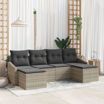 Juego De Sofá De Jardín De 6 Piezas Con Cojines Gris Claro Ratán Sintético V4182 Unico / Beige