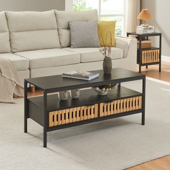 Mesa De Centro Luniehti 100x40x48 Cm - Negro/natural [en.casa]