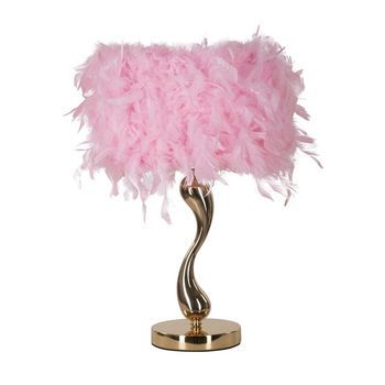 Lámpara De Mesa Con Plumas Rosa Cm Ø 25x47