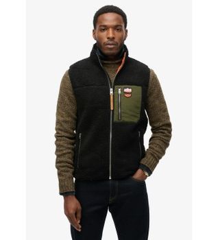 Superdry para hombre. M5012160A Chaleco en tejido polar Vintage Retro negro (XXL), Casual, Poliéster Reciclado, Sostenible